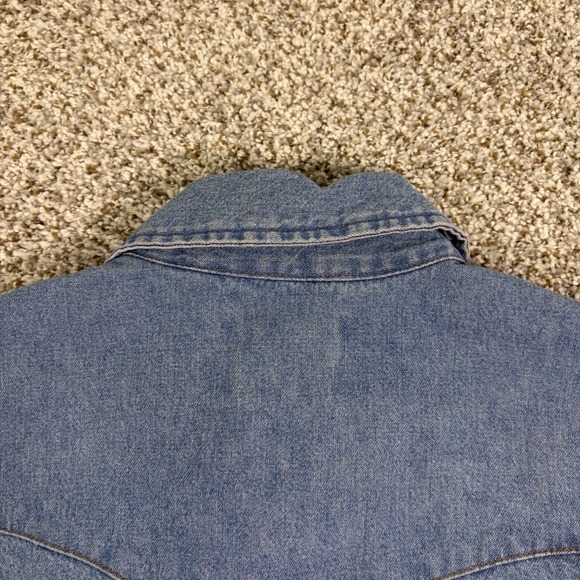 Wrangler Cowboy Cut Blue Denim Western Work Shirt Mens M Pearl Snap Rodeo - Picture 9 of 11
